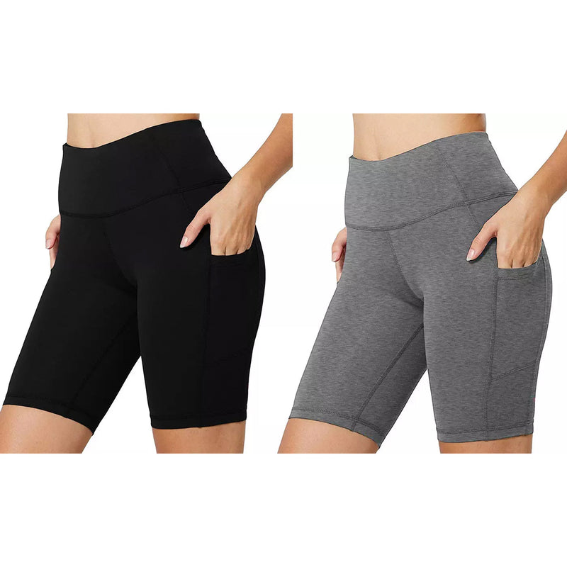 2-Pack: Women High Waist Workout Yoga Side Pocket Compression Cycling Shorts Women's Bottoms - DailySale