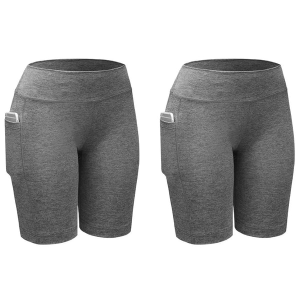 2-Pack: Women High Waist Workout Yoga Side Pocket Compression Cycling Shorts Women's Bottoms Gray S - DailySale