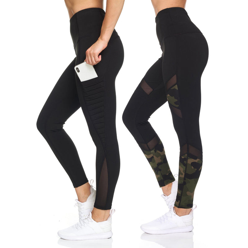 2-Pack: Women's Active High Waist 7/8 Leggings With Motto Mesh And Pockets Women's Clothing - DailySale