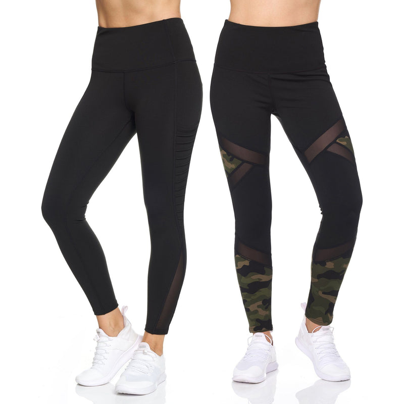 2-Pack: Women's Active High Waist 7/8 Leggings With Motto Mesh And Pockets Women's Clothing S - DailySale