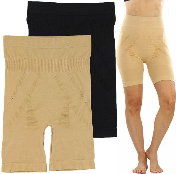 2-Pack: Women's Black Beige Control Shaping Long Shorts Women's Lingerie S/M - DailySale