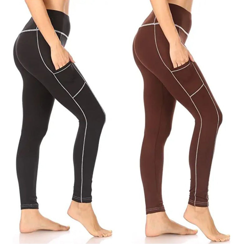 2-Pack: Women's Fleece Lined Active Leggings with Pockets Women's Bottoms S - DailySale