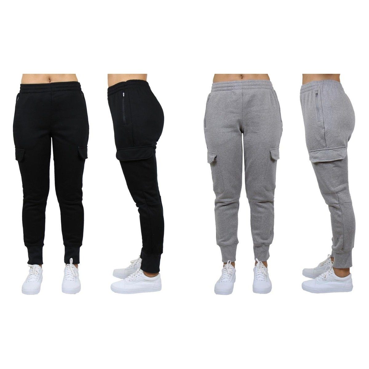 2-Pack: Women's Fleece-Lined Loose-Fit Cargo Joggers Women's Apparel S Black/Charcoal - DailySale