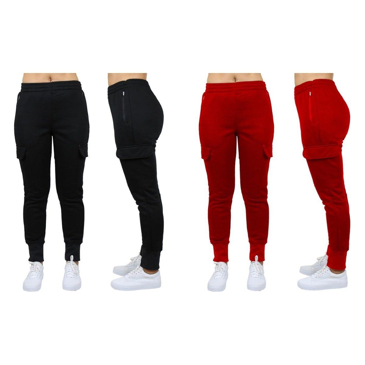 2-Pack: Women's Fleece-Lined Loose-Fit Cargo Joggers Women's Apparel S Black/Red - DailySale