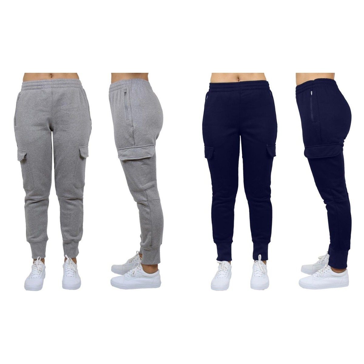 2-Pack: Women's Fleece-Lined Loose-Fit Cargo Joggers Women's Apparel S Charcoal/Navy - DailySale