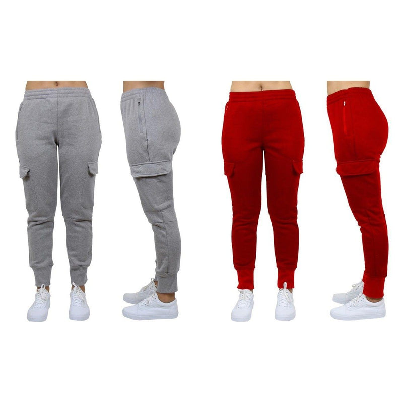 2-Pack: Women's Fleece-Lined Loose-Fit Cargo Joggers Women's Apparel S Charcoal/Red - DailySale