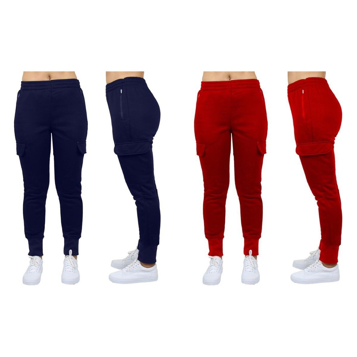 2-Pack: Women's Fleece-Lined Loose-Fit Cargo Joggers Women's Apparel S Navy/Red - DailySale