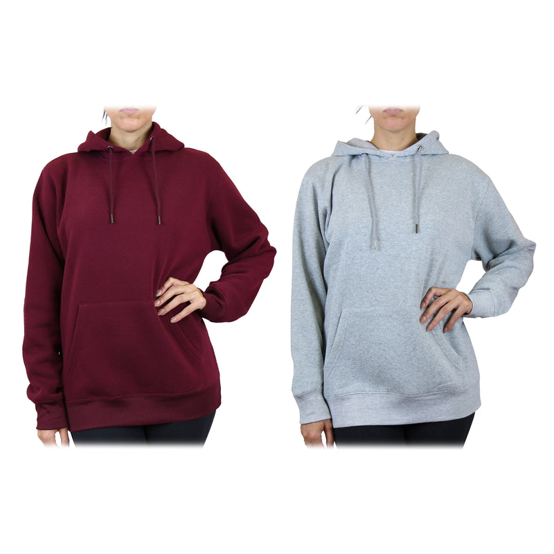2-Pack: Women’s Fleece Pullover Hoodie - Assorted Color Sets Women's Clothing Burgundy/Heather Gray S - DailySale