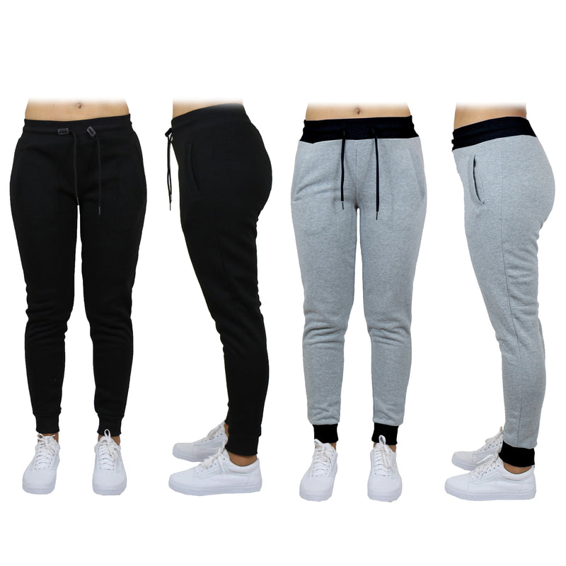 2-Pack: Women's French Terry Fashion Jogger Lounge Pants Women's Clothing Black/Heather Gray S - DailySale