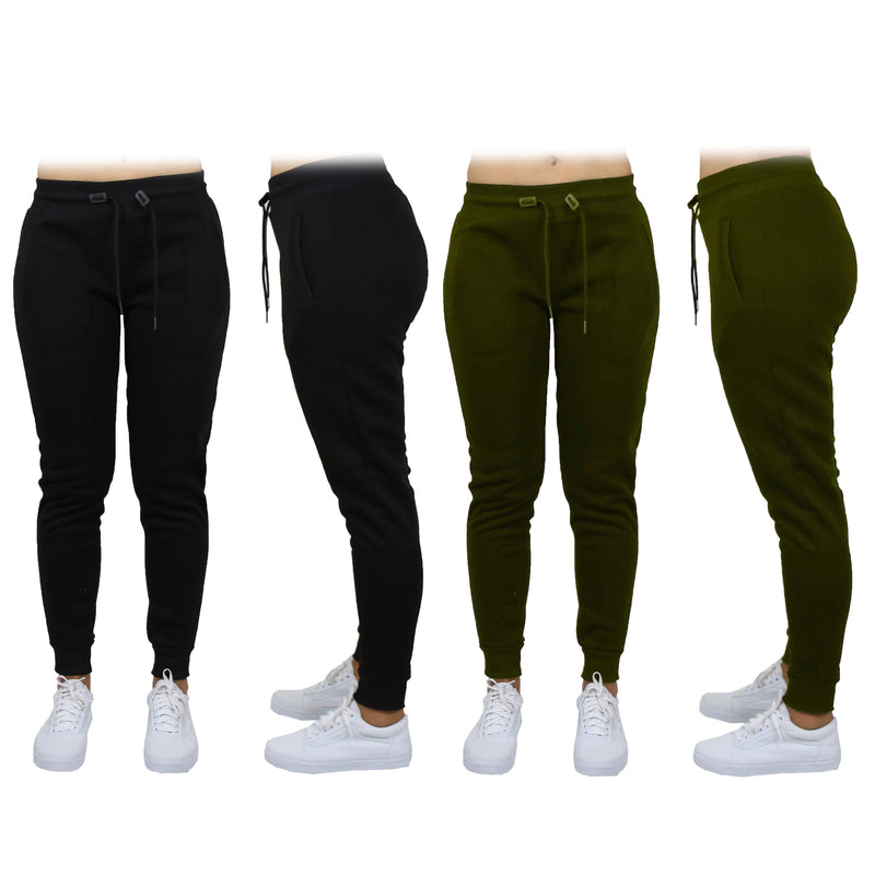 2-Pack: Women's French Terry Fashion Jogger Lounge Pants Women's Clothing Black/Olive S - DailySale