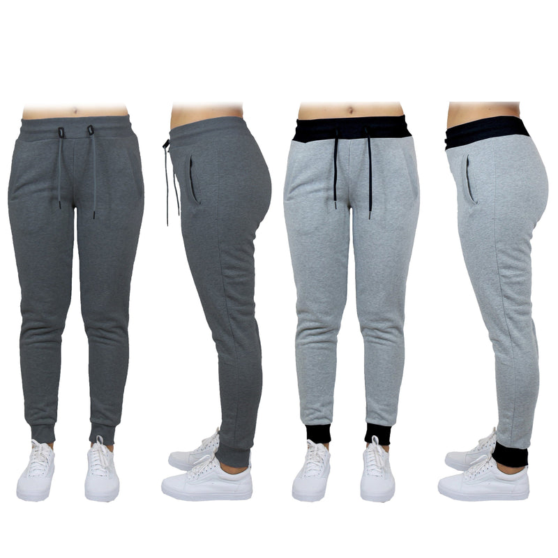 2-Pack: Women's French Terry Fashion Jogger Lounge Pants Women's Clothing Charcoal/Heather Gray S - DailySale