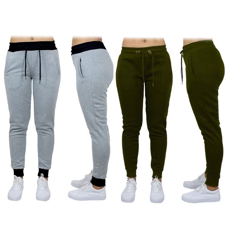 2-Pack: Women's French Terry Fashion Jogger Lounge Pants Women's Clothing Heather Gray/Olive S - DailySale