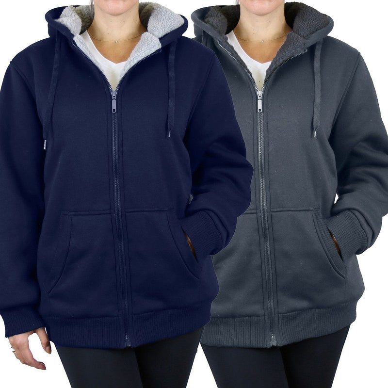 2-Pack: Women's Heavyweight Loose-Fit Sherpa Fleece-Lined Zip Hoodie Women's Apparel M Charcoal/Navy - DailySale