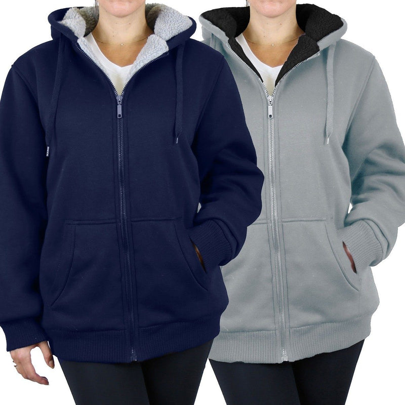 2-Pack: Women's Heavyweight Loose-Fit Sherpa Fleece-Lined Zip Hoodie Women's Apparel M Gray/Navy - DailySale