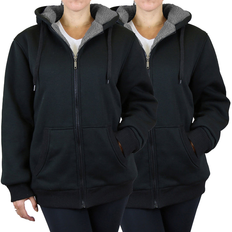2-Pack: Women's Heavyweight Loose Fitting Sherpa Fleece-Lined Hoodie Sweater Women's Clothing Black/Black S - DailySale
