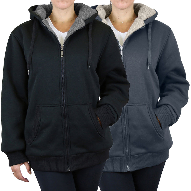 2-Pack: Women's Heavyweight Loose Fitting Sherpa Fleece-Lined Hoodie Sweater Women's Clothing Black/Charcoal S - DailySale