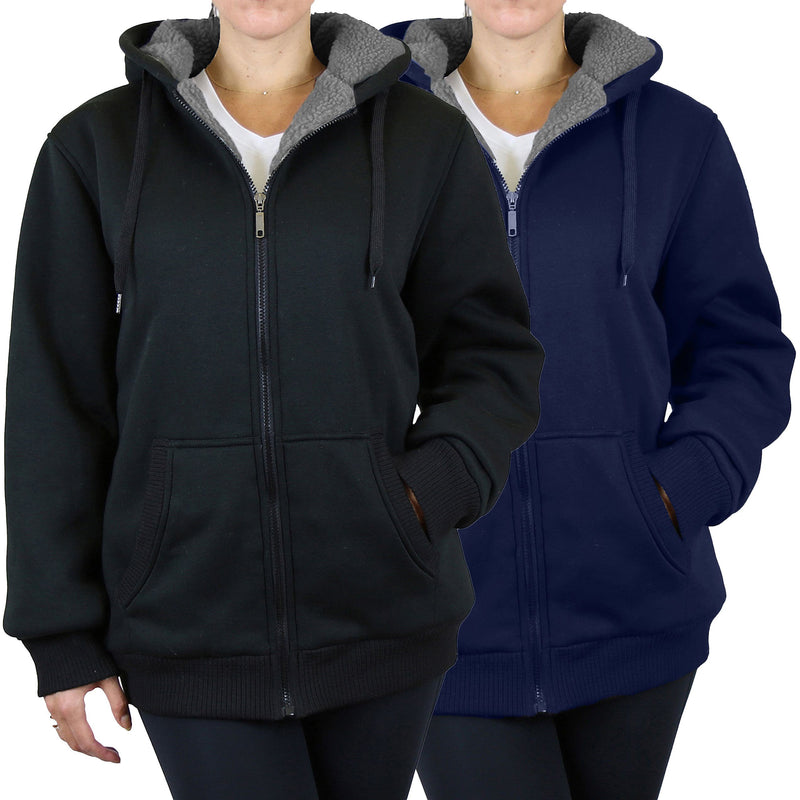 2-Pack: Women's Heavyweight Loose Fitting Sherpa Fleece-Lined Hoodie Sweater Women's Clothing Black/Navy S - DailySale
