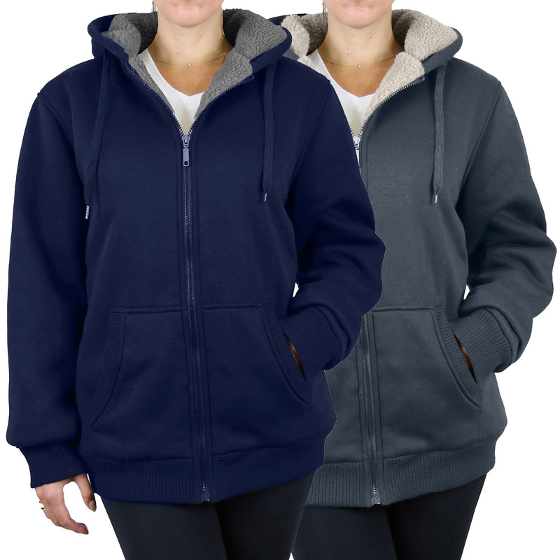 2-Pack: Women's Heavyweight Loose Fitting Sherpa Fleece-Lined Hoodie Sweater Women's Clothing Navy/Charcoal S - DailySale