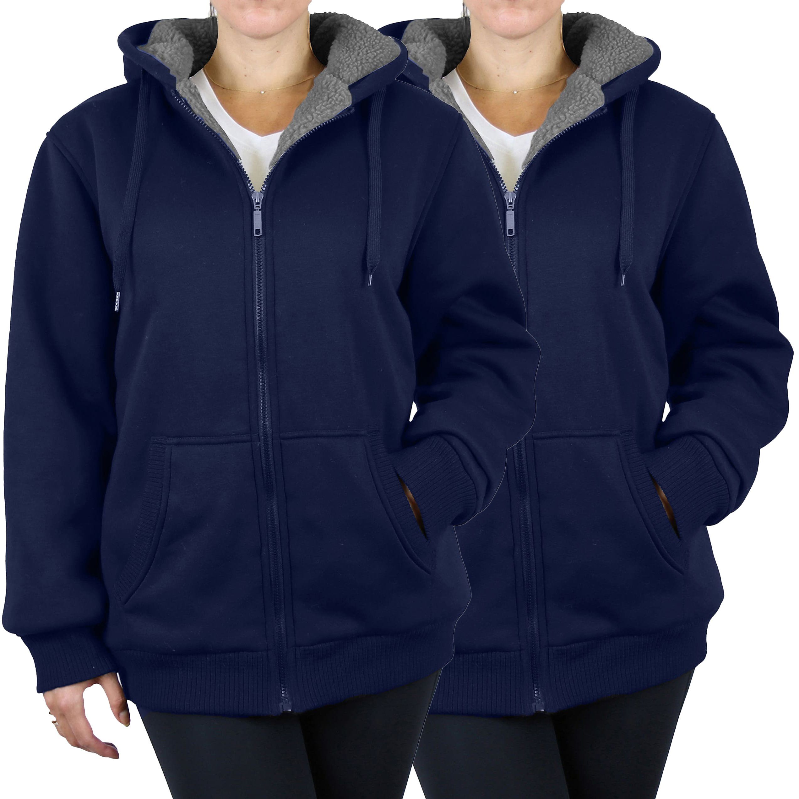 2-Pack: Women's Heavyweight Loose Fitting Sherpa Fleece-Lined Hoodie Sweater Women's Clothing Navy/Navy S - DailySale