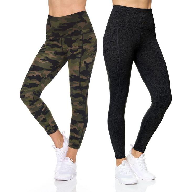 2-Pack: Women's High Waist Active Full Length Leggings with Camo and Solid Print