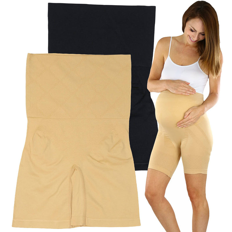 2-Pack: Women's High Waisted Over the Bump Maternity Above the Knee Shorts Women's Lingerie - DailySale