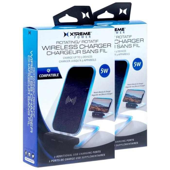 2-Pack: Xtreme Power Rotating Wireless Charger with 2 USB Ports Mobile Accessories - DailySale