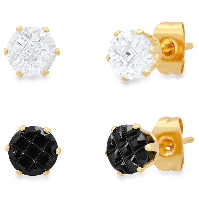 2-Pair: Stainless Steel Cubic Zirconia Diamond Cut Stud Earrings Set Earrings Gold - DailySale