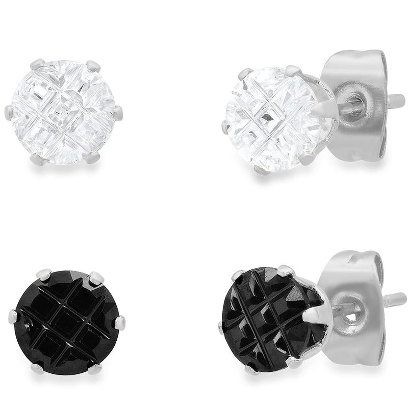 2-Pair: Stainless Steel Cubic Zirconia Diamond Cut Stud Earrings Set Earrings Silver - DailySale