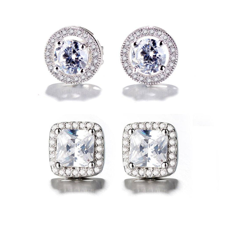 2-Pair: Swarovski Crystal and Sterling Silver Halo Studs Earrings - DailySale