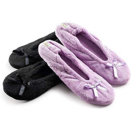 2-Pairs: Roxoni Women's Terry Classic Cotton & Velour Ballerina Slippers Women's Shoes & Accessories Black/Purple 6-7 - DailySale