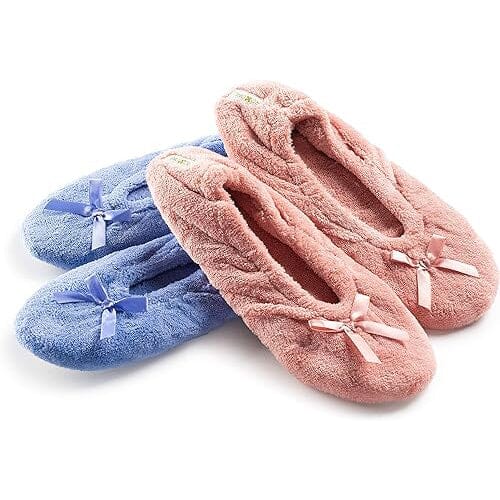 2-Pairs: Roxoni Women's Terry Classic Cotton & Velour Ballerina Slippers Women's Shoes & Accessories Blue/Pink 6-7 - DailySale
