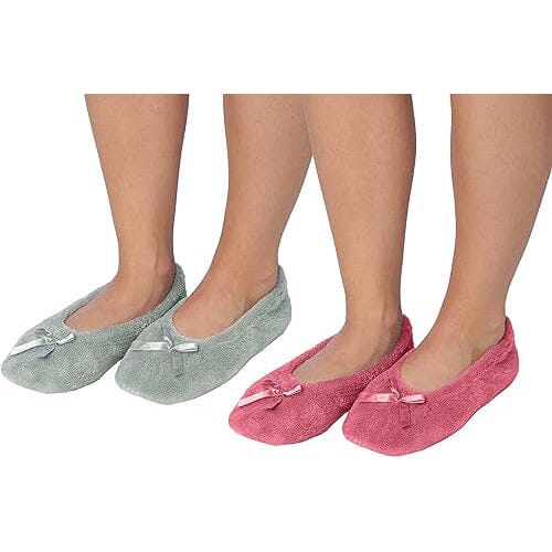 2-Pairs: Roxoni Women's Terry Classic Cotton & Velour Ballerina Slippers Women's Shoes & Accessories - DailySale