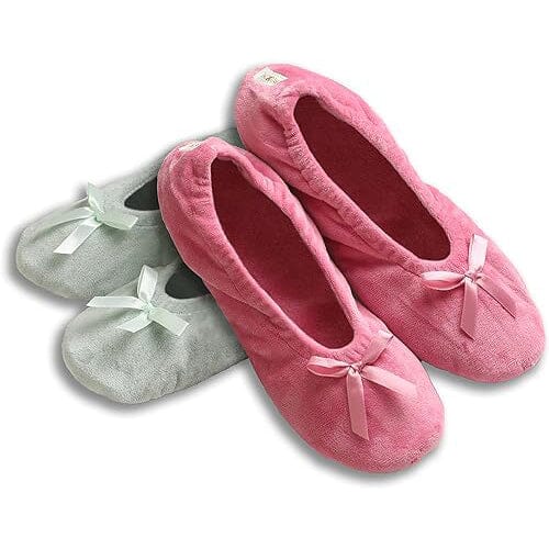 2-Pairs: Roxoni Women's Terry Classic Cotton & Velour Ballerina Slippers Women's Shoes & Accessories Mint/Berry 6-7 - DailySale