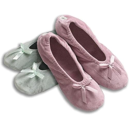 2-Pairs: Roxoni Women's Terry Classic Cotton & Velour Ballerina Slippers Women's Shoes & Accessories Violet/Olive 6-7 - DailySale