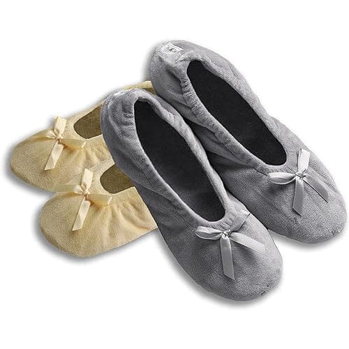2-Pairs: Roxoni Women's Terry Classic Cotton & Velour Ballerina Slippers Women's Shoes & Accessories Yellow/Gray 6-7 - DailySale