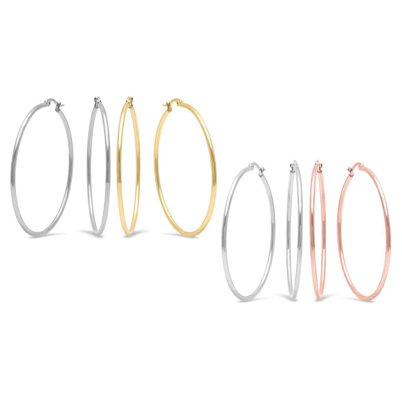 2-Pairs: Stainless Steel 50mm Hoop Earring Set Jewelry - DailySale