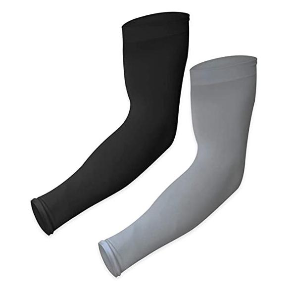 2-Pairs: UV Sun Protection Compression Arm Sleeves Sports & Outdoors Black/Dark Gray - DailySale