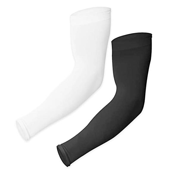 2-Pairs: UV Sun Protection Compression Arm Sleeves Sports & Outdoors Black/White - DailySale