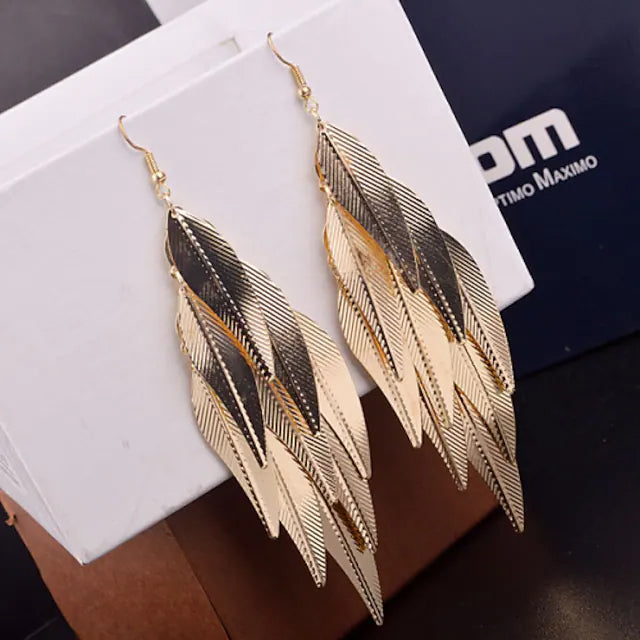 2-Pairs: Women's Alloy Leaf Drop Earrings Earrings Gold - DailySale