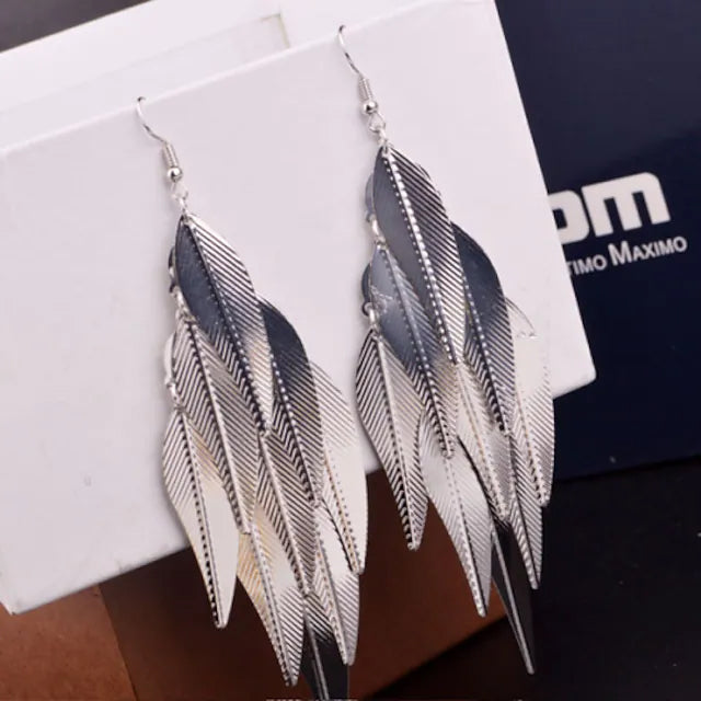 2-Pairs: Women's Alloy Leaf Drop Earrings Earrings Silver - DailySale