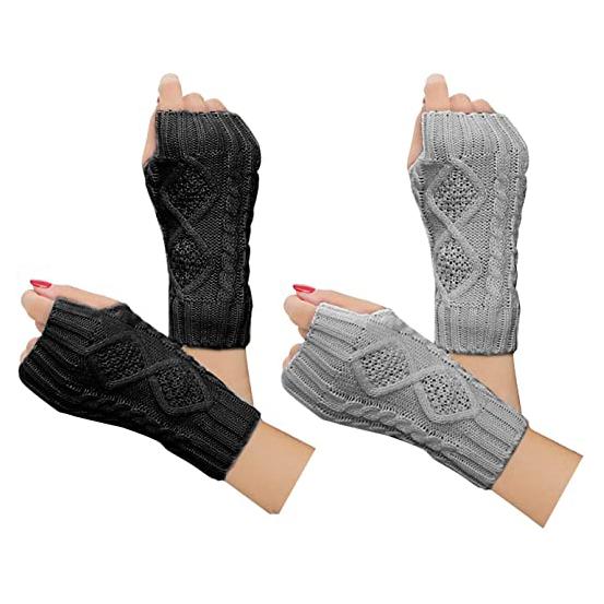 2-Pairs: Women's Winter Warm Knit Fingerless Gloves