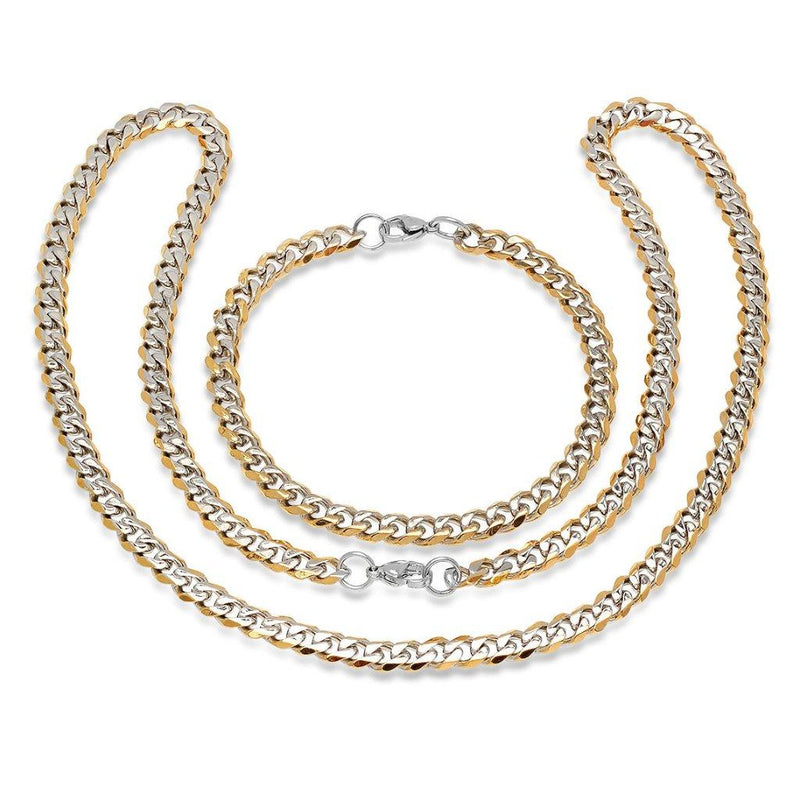 2-Piece: 18K Gold over Stainless Steel Mens Jewelry Set Necklaces - DailySale