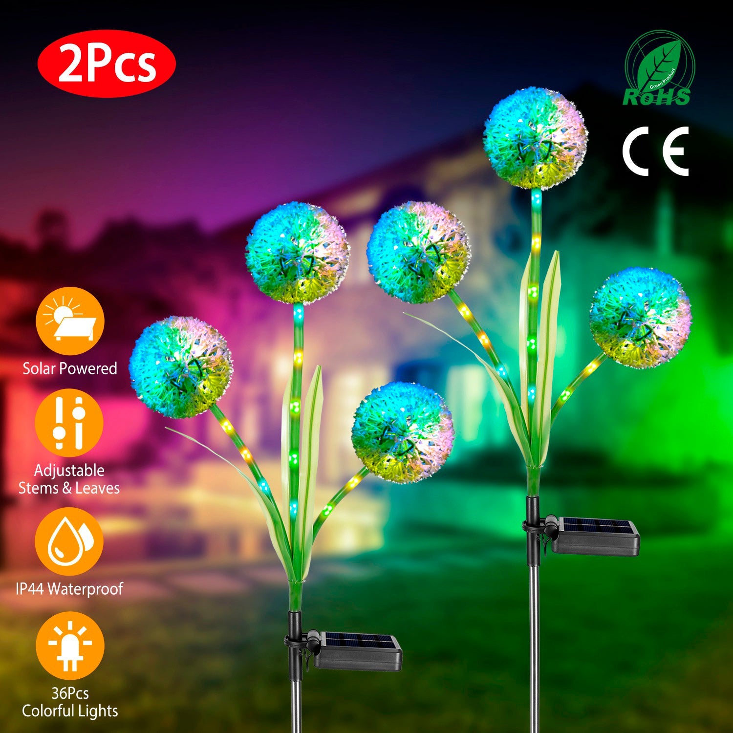 2-Piece: 36 LED Dandelion Solar Lights Outdoor Lighting - DailySale