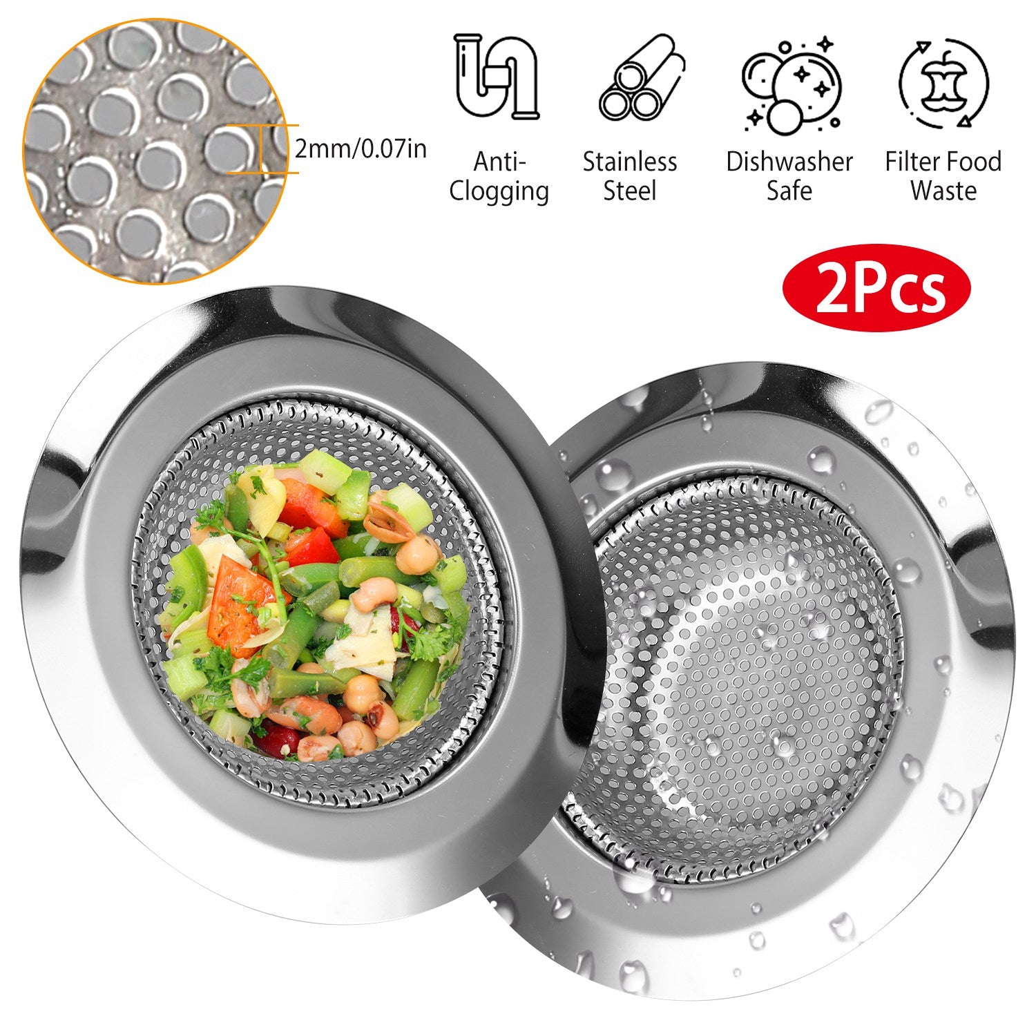 2-Piece: 4.53-Inch Kitchen Sink Strainer Kitchen Tools & Gadgets - DailySale