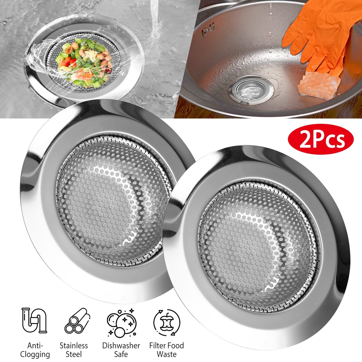 2 PCS Anti-Clogging Kitchen Sink Strainer and Kitchen Sink Stopper -  Stainless S