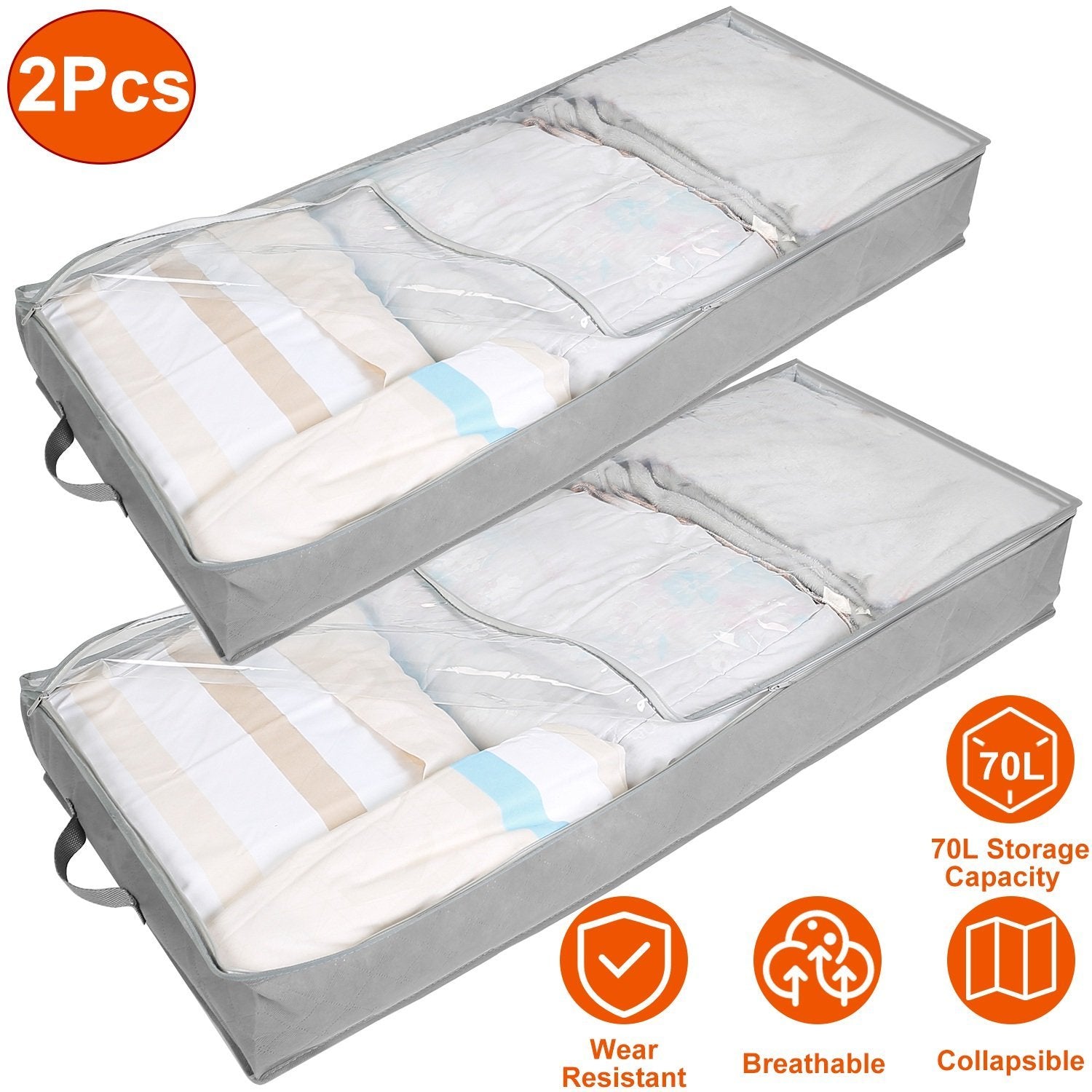 2-Piece: 70L Foldable Underbed Clothes Moisture Proof Zipped Organizer Closet & Storage - DailySale