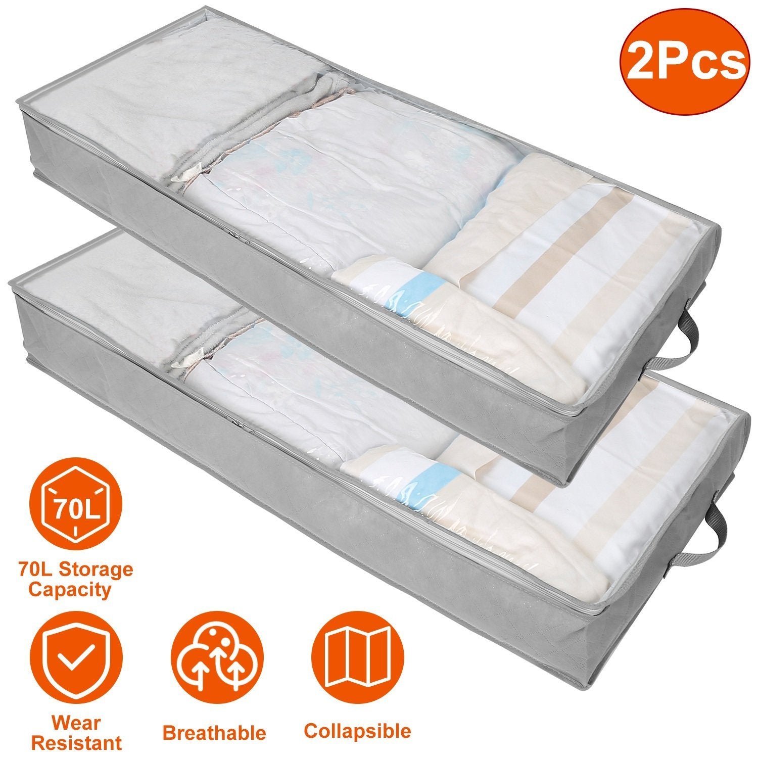 2-Piece: 70L Foldable Underbed Clothes Moisture Proof Zipped Organizer Closet & Storage - DailySale