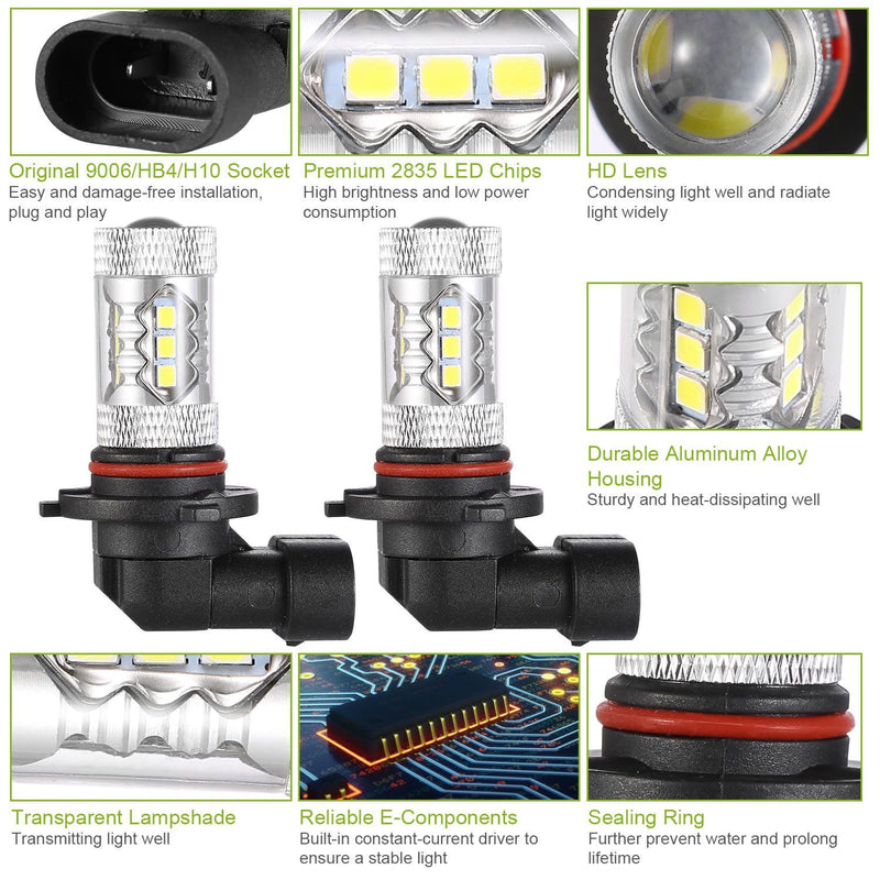 2-Piece: 980LM 80W 9006 HB4 LED Fog DRL Light Bulb Automotive - DailySale