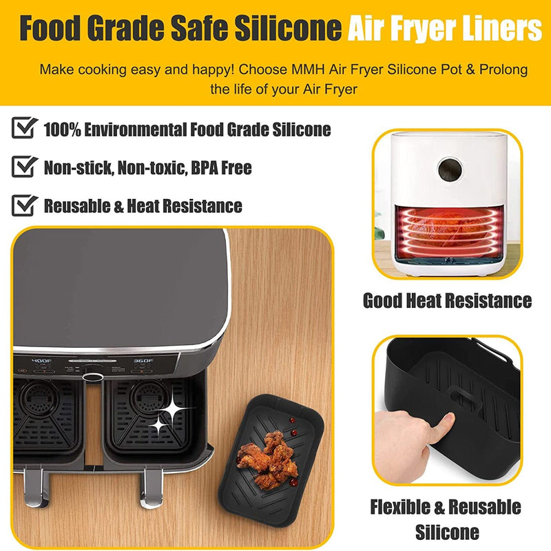 Silicone Air Fryer Liners , Reusable Silicone Dual Basket Air Fryer Liner  7.67''x5