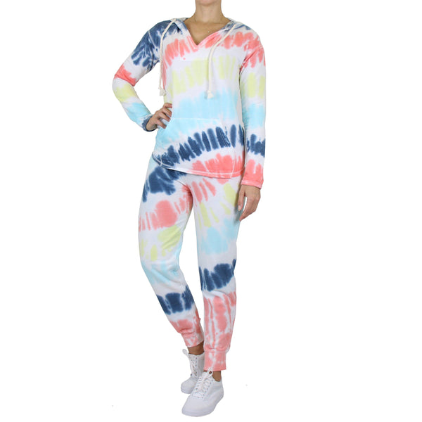 2-Piece Burnout Fleece Hoodie &amp; Jogger Tie-Dye Set Women's Clothing Multi-Tone S - DailySale